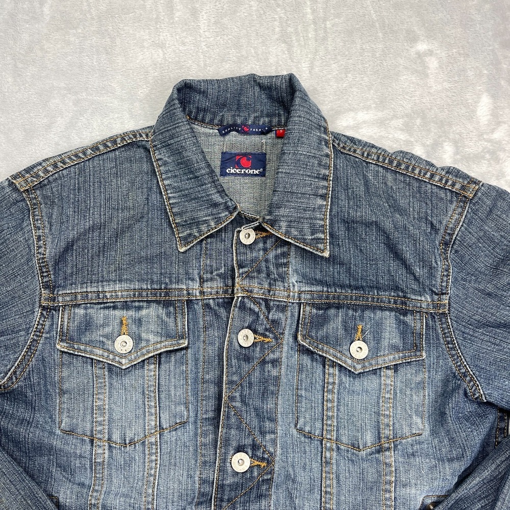 Cicerone Trucker Jacket Mens Small Blue Denim Long Sleeve Collared Button Front - Picture 7 of 8